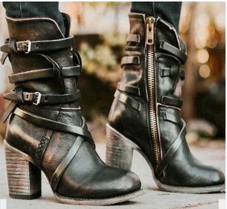 WOLFF Women's Retro Mid-Calf Martin Boots (One Pair)