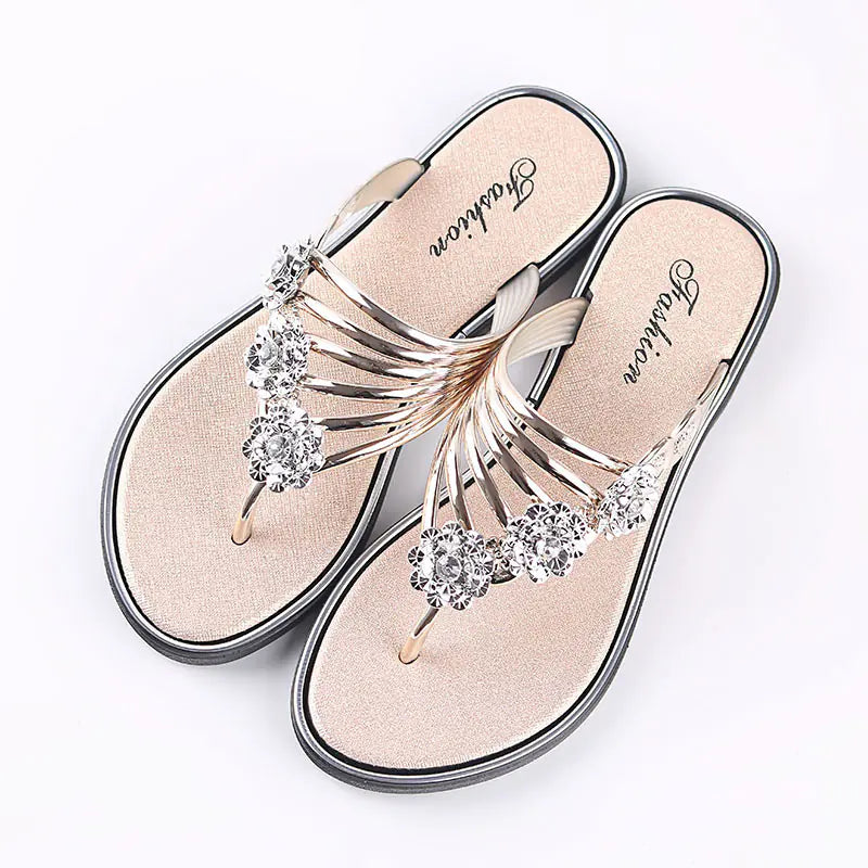 Diamond Rhinestone Women's Flip-Flops for Beach Wear